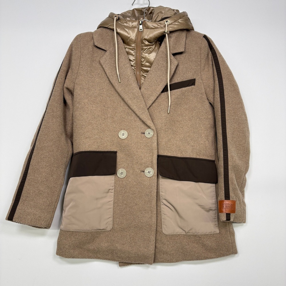 Scotch&Soda Women Nissa Coat S Tan WoolBlend Puffer Insert Hooded Anthropologie